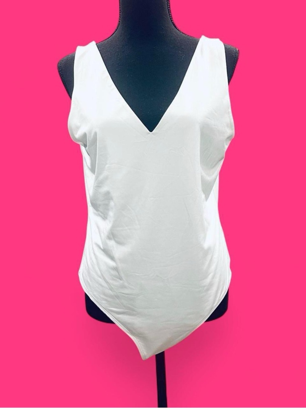 LOLA GRACE Stain Stretch V Neck White Blouse Bodysuit XL Coquette NEW